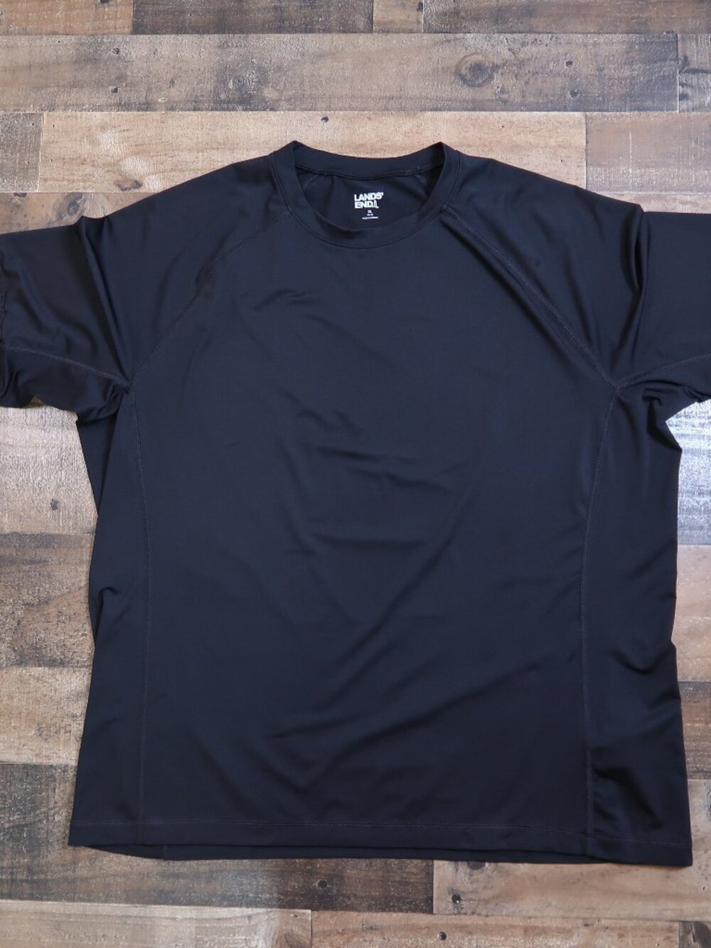 Lands' End Mens XL Black Short Sleeve Athletic Shirt Gym